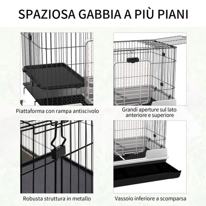 Metal Cage for Rabbits Guinea Pigs in Black with 2 Doors and Removable Tray 81.2x52.7x70cm