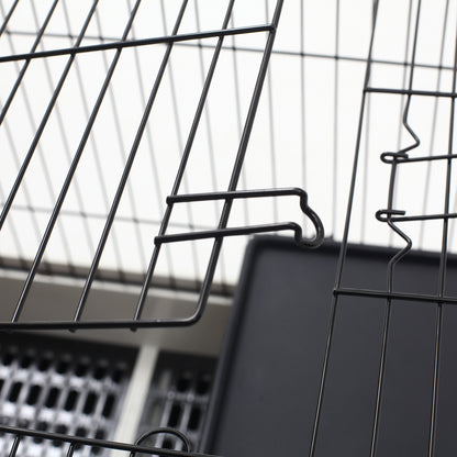 Metal Cage for Rabbits Guinea Pigs in Black with 2 Doors and Removable Tray 81.2x52.7x70cm