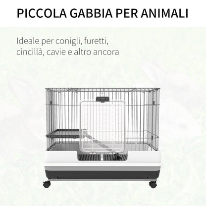 Metal Cage for Rabbits Guinea Pigs in Black with 2 Doors and Removable Tray 81.2x52.7x70cm