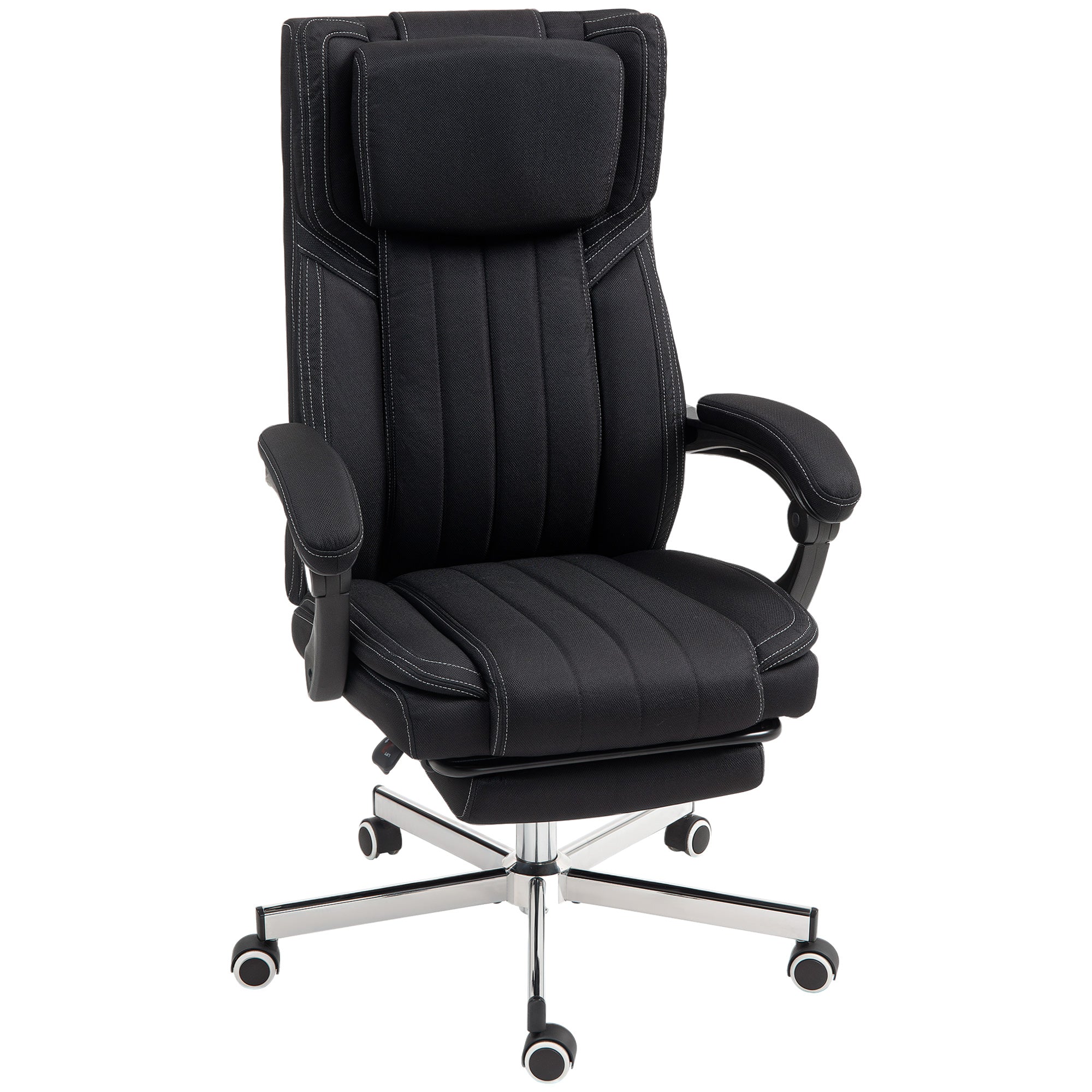 Office Chair Ergonomic Desk Chair Adjustable Height Reclining Backrest Armrests Footrest and Headrest Swivel Office Chair with Wheels 65x61x105-113cm Black