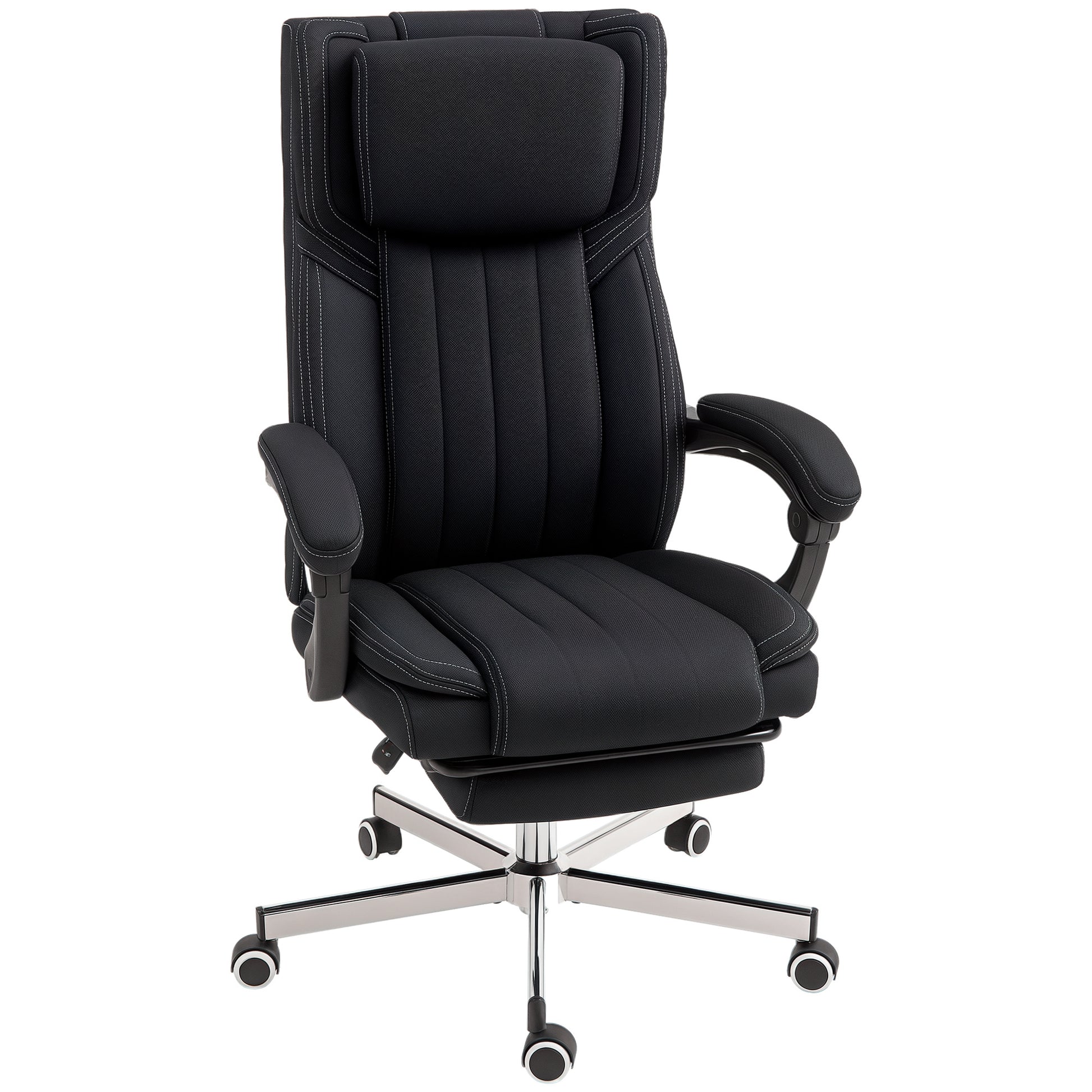 Office Chair Ergonomic Desk Chair Adjustable Height Reclining Backrest Armrests Footrest and Headrest Swivel Office Chair with Wheels 65x61x105-113cm Black