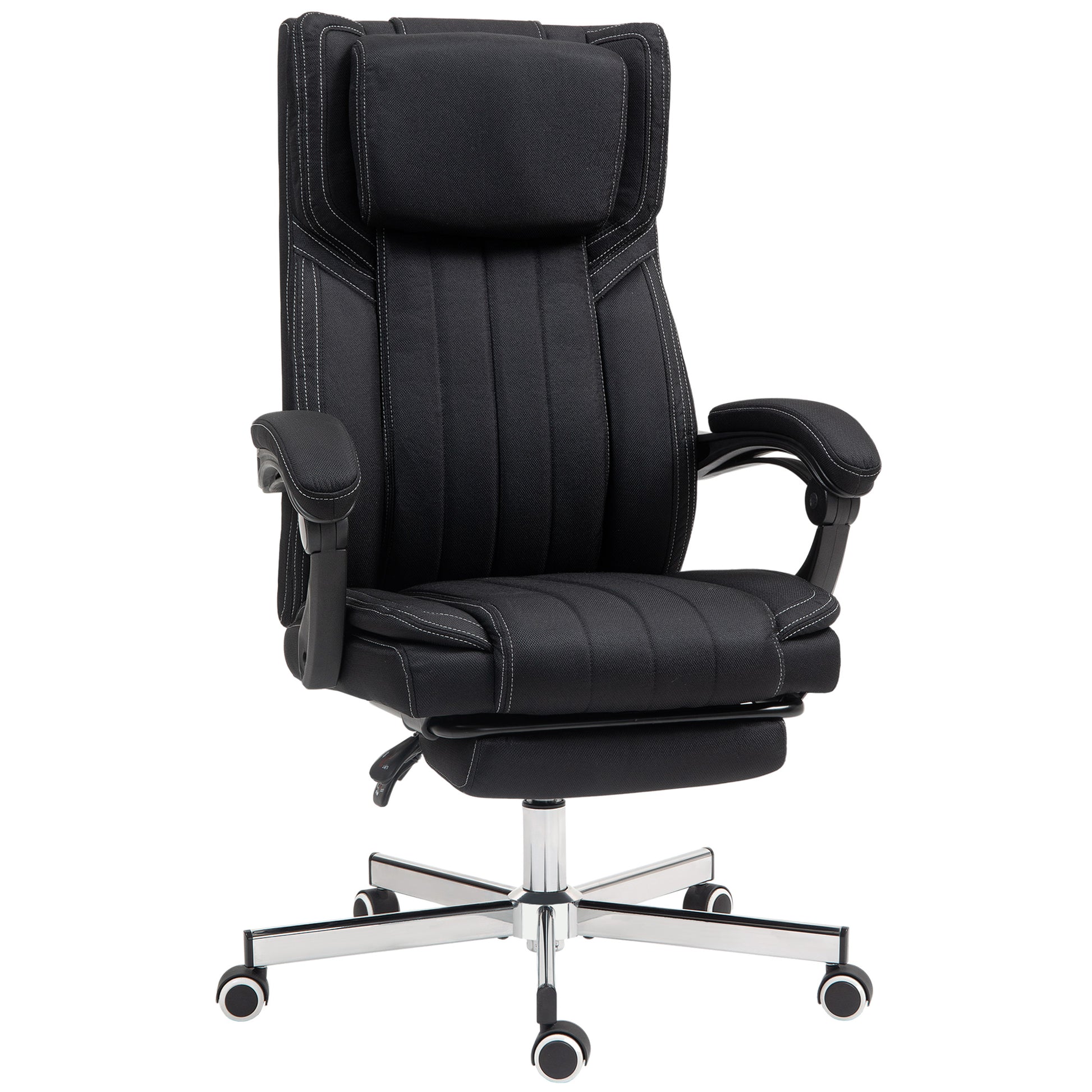 Office Chair Ergonomic Desk Chair Adjustable Height Reclining Backrest Armrests Footrest and Headrest Swivel Office Chair with Wheels 65x61x105-113cm Black