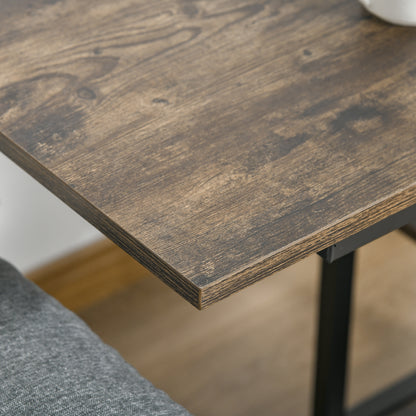 Side Table Coffee Table with Wheels, Height Adjustable Desk with 2 Lower Shelves, End Table Laptop Table, Bedside Table, for Dining Room Living Room, Metal, Brown, 80x40x72-82 cm