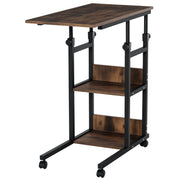 Side Table Coffee Table with Wheels, Height Adjustable Desk with 2 Lower Shelves, End Table Laptop Table, Bedside Table, for Dining Room Living Room, Metal, Brown, 80x40x72-82 cm