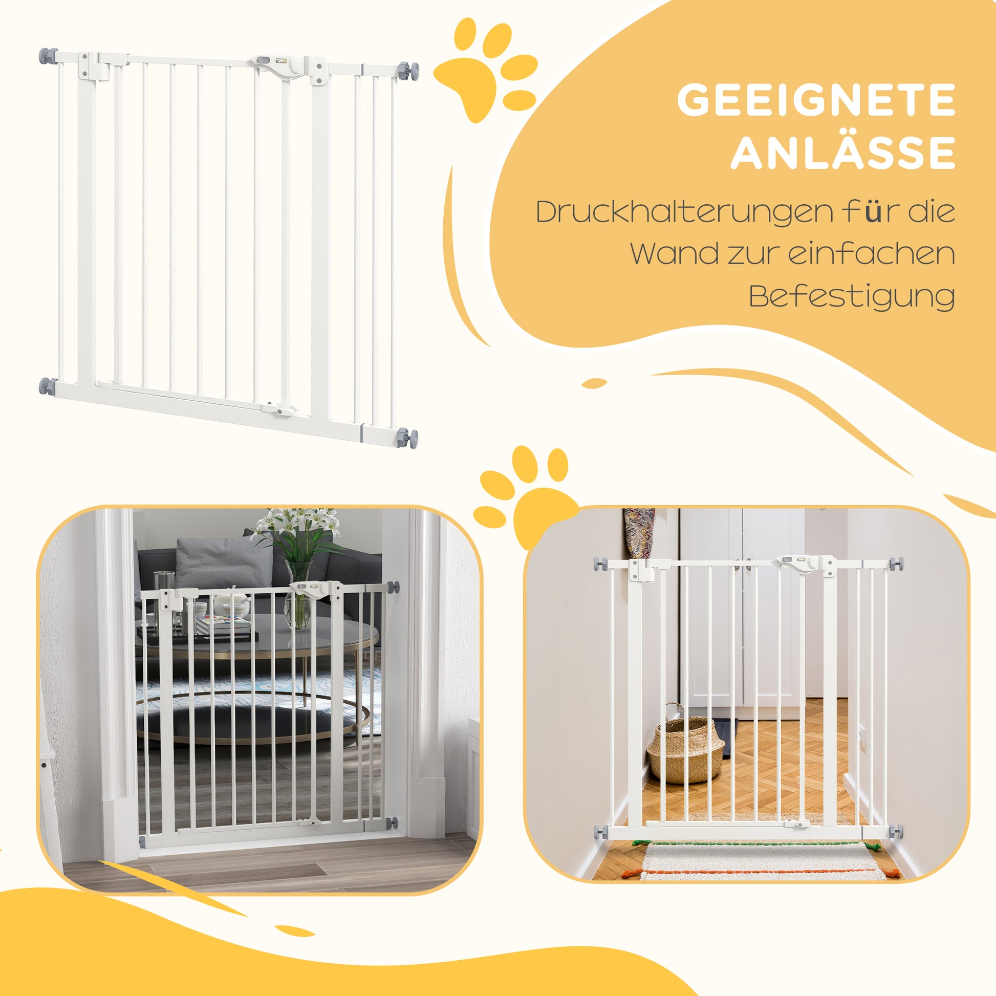 Door Guard Gate Stair Guard Gate with 7 cm Extension Door Gate without Drilling Stair Gate for Widths 74-87 cm Double-Sided Swivel Metal White