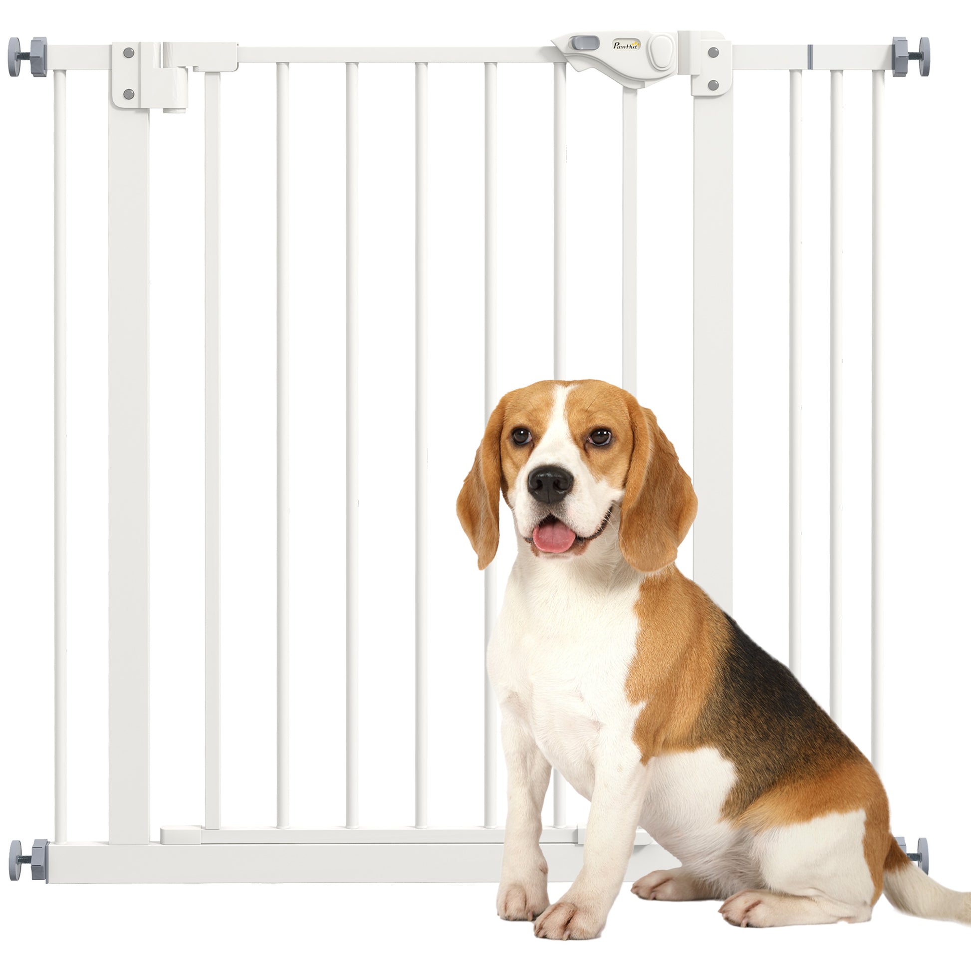 Door Guard Gate Stair Guard Gate with 7 cm Extension Door Gate without Drilling Stair Gate for Widths 74-87 cm Double-Sided Swivel Metal White