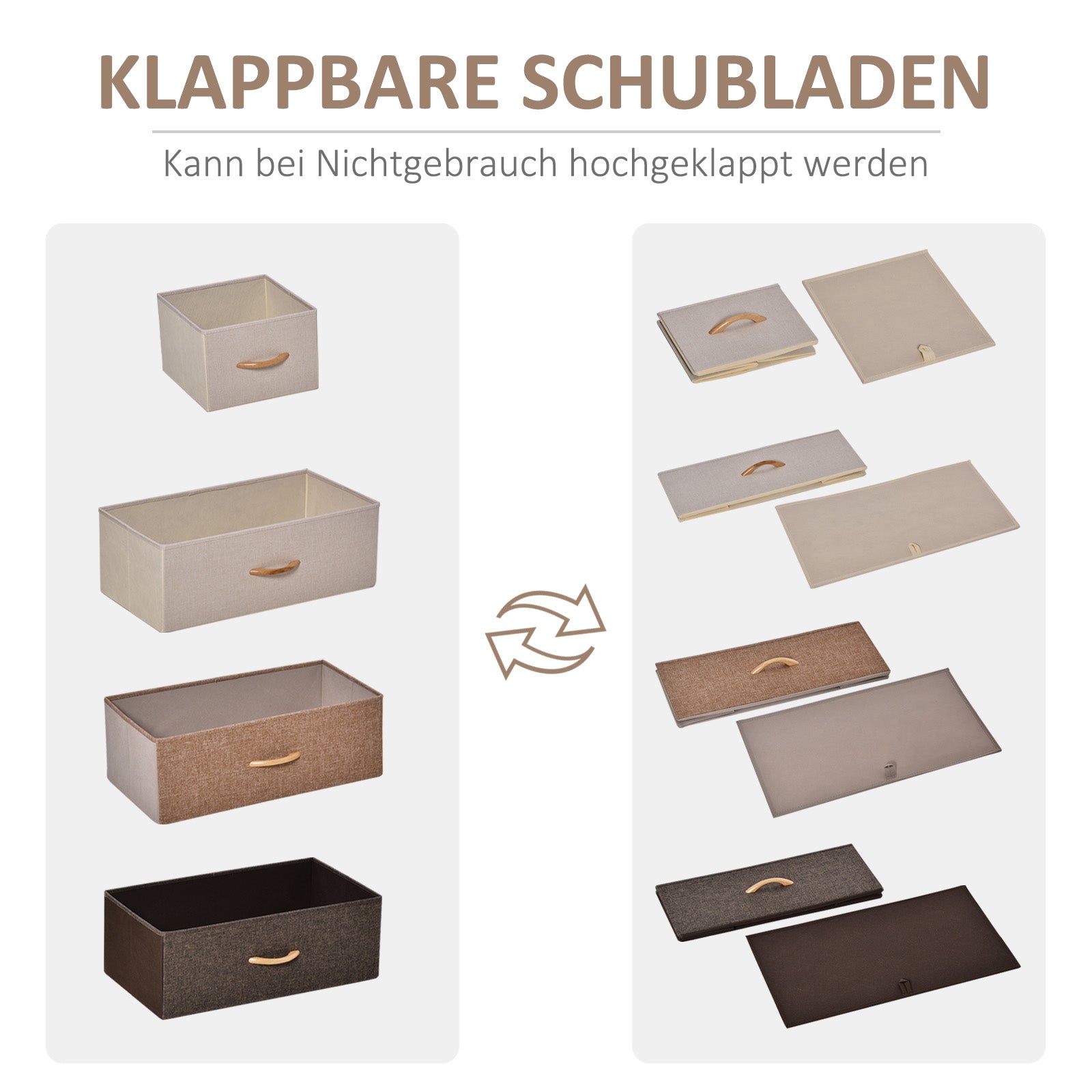 Chest of Drawers, Sideboard with 5 Foldable Fabric Drawers, Handle, Storage Cabinet with Anti-tipping device for Living Room, Bedroom, Brown