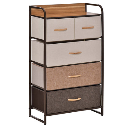 Chest of Drawers, Sideboard with 5 Foldable Fabric Drawers, Handle, Storage Cabinet with Anti-tipping device for Living Room, Bedroom, Brown