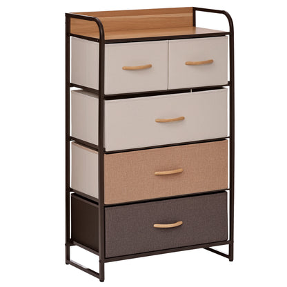 Chest of Drawers, Sideboard with 5 Foldable Fabric Drawers, Handle, Storage Cabinet with Anti-tipping device for Living Room, Bedroom, Brown