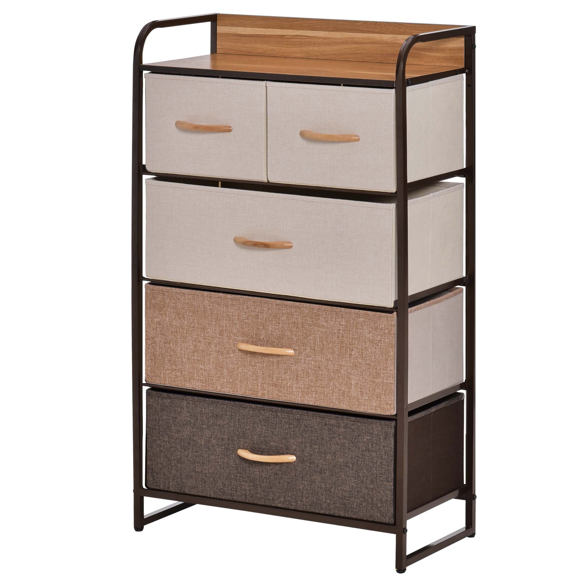 Chest of Drawers, Sideboard with 5 Foldable Fabric Drawers, Handle, Storage Cabinet with Anti-tipping device for Living Room, Bedroom, Brown