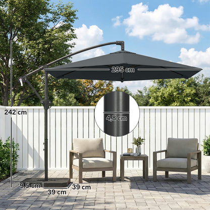 3 m Offset Cantilever Umbrella with Crank & Locking Arm — Water-Resistant, UPF 30+, Dark Gray