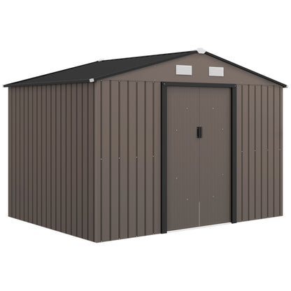 XXL Galvanized Steel Garden Shed 5.4 m² (58 sq ft) with Foundation Kit, 277 x 195 x 192 cm (9 ft 1 in x 6 ft 5 in x 6 ft 4 in), Outdoor Tool Storage Shed with Lockable Sliding Doors & 4 Vents, Brown