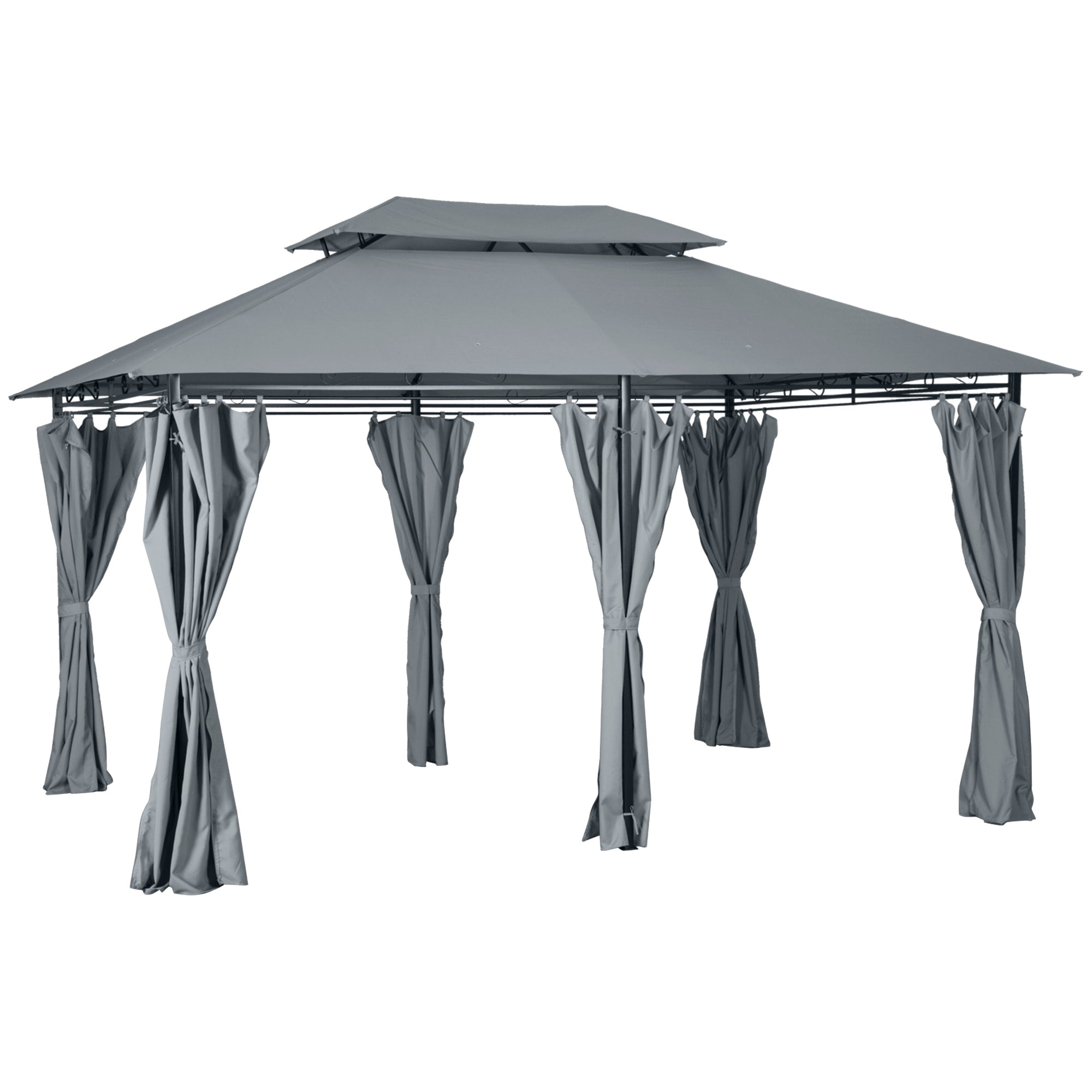 Garden Gazebo 3x4m Pergola with Double Roof Side Walls Water Resistant Outdoor Canopy for Patio Terrace Gray