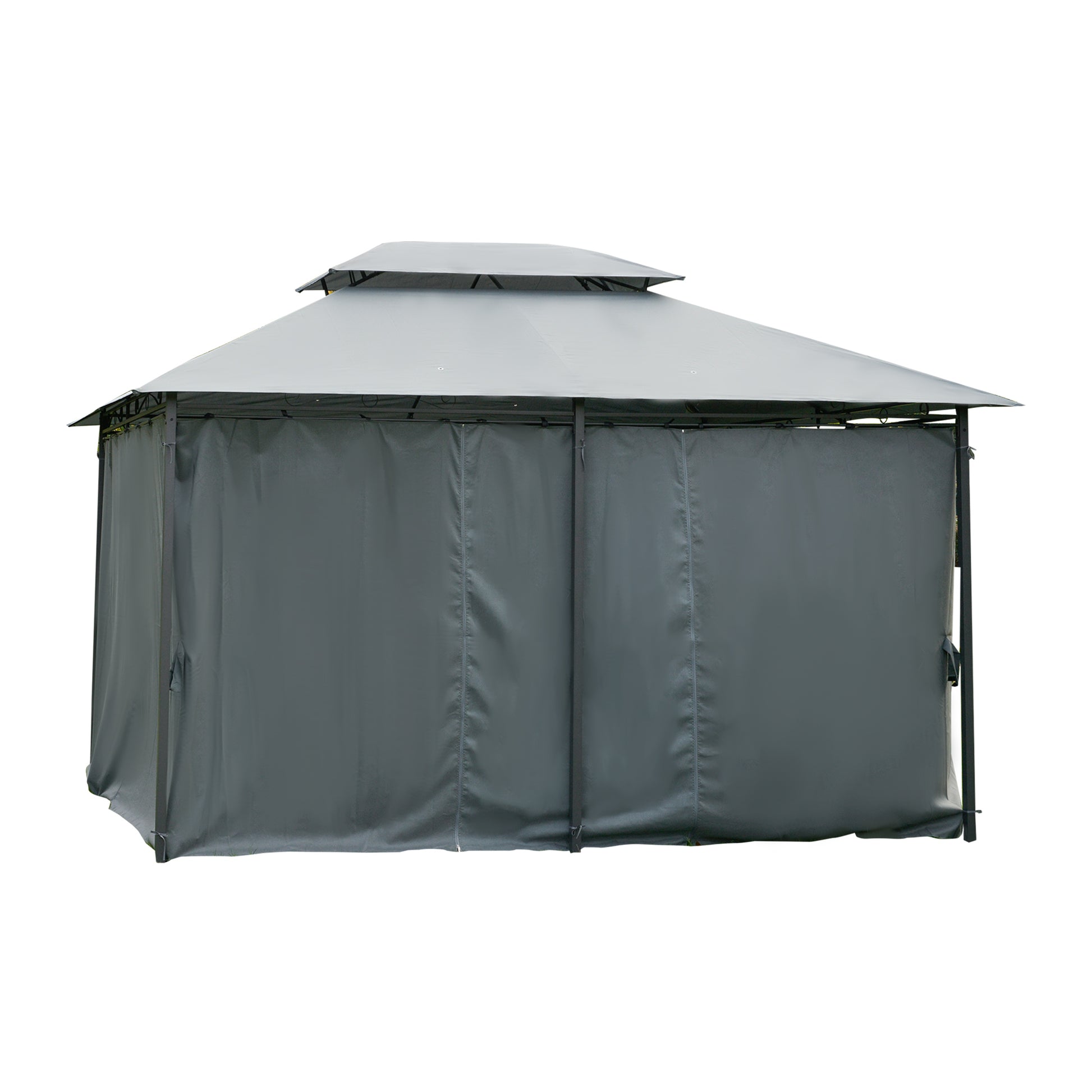 Garden Gazebo 3x4m Pergola with Double Roof Side Walls Water Resistant Outdoor Canopy for Patio Terrace Gray
