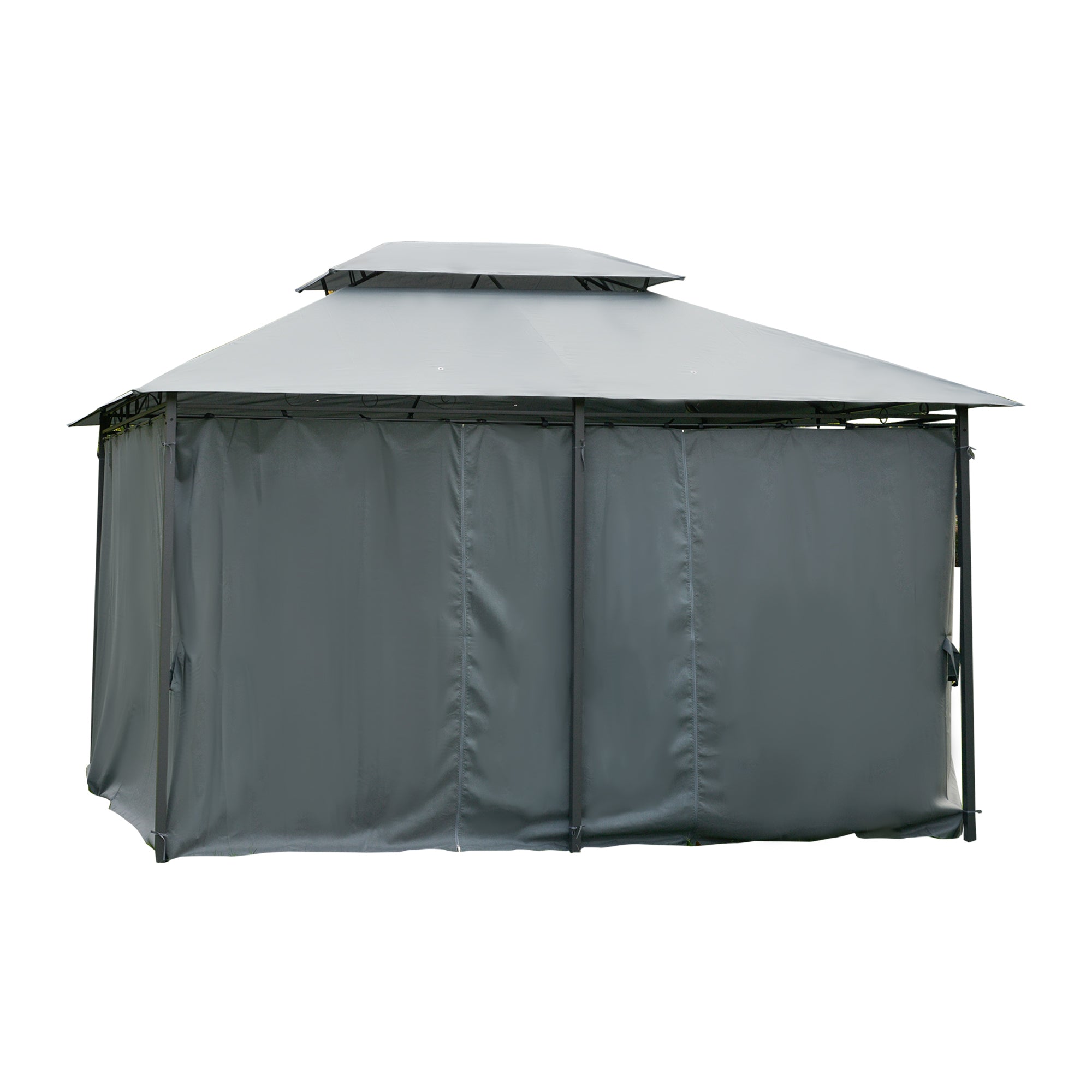 Garden Gazebo 3x4m Pergola with Double Roof Side Walls Water Resistant Outdoor Canopy for Patio Terrace Gray