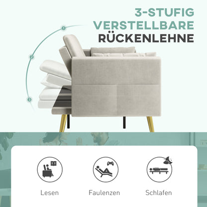 Sleeper Sofa, Sofa Bed with Adjustable Backrest, Side Pocket, Upholstered 2-Seater Sofa with Sleeper Function, Pillows, for Living Room, Bedroom, Beige