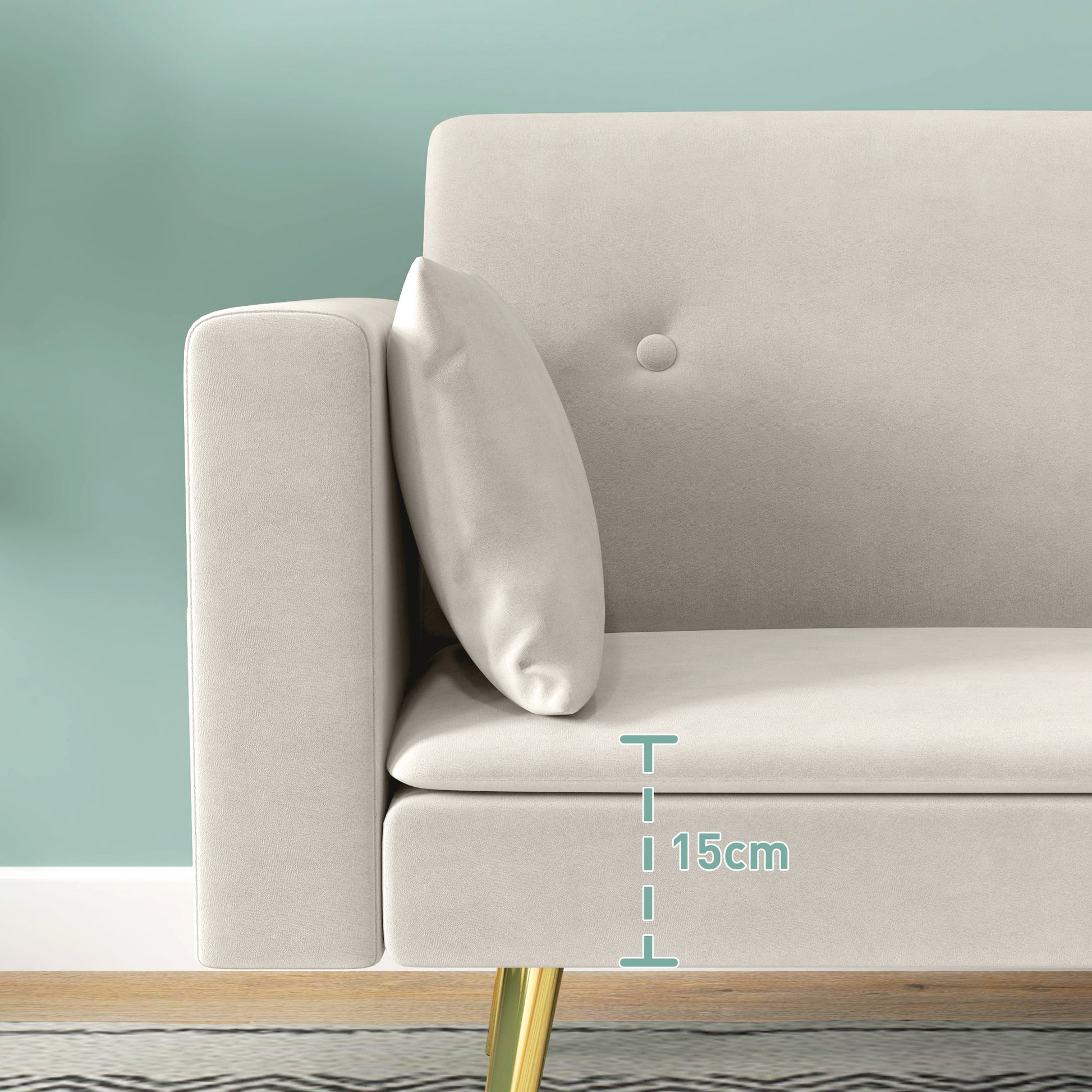 Sleeper Sofa, Sofa Bed with Adjustable Backrest, Side Pocket, Upholstered 2-Seater Sofa with Sleeper Function, Pillows, for Living Room, Bedroom, Beige