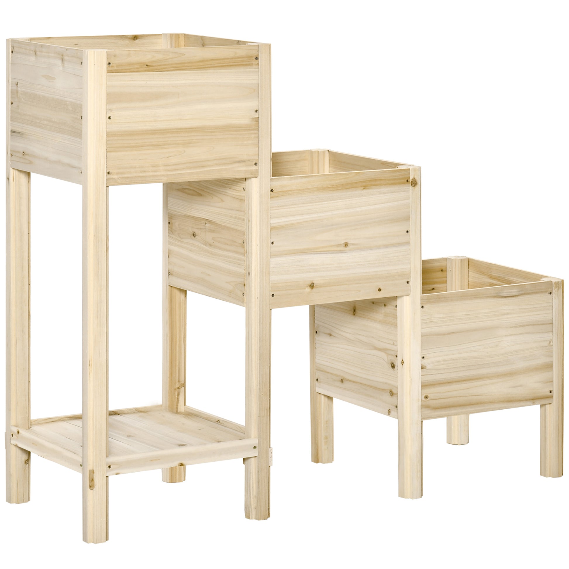 Raised Garden Bed 3 Tiers Plant Stand Planter Box made of Wood for Garden Balcony Natural 125 x 45 x 108 cm