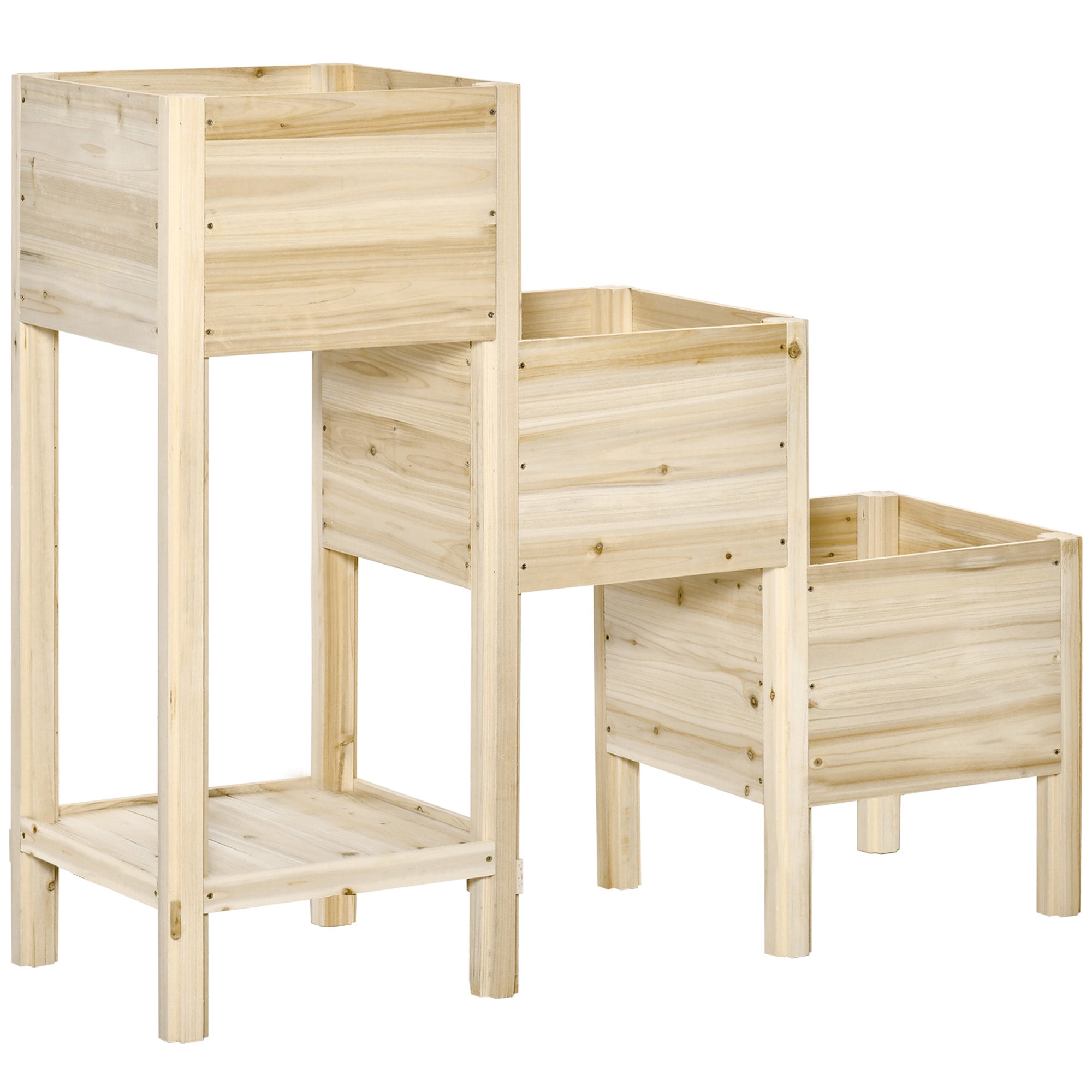 Raised Garden Bed 3 Tiers Plant Stand Planter Box made of Wood for Garden Balcony Natural 125 x 45 x 108 cm