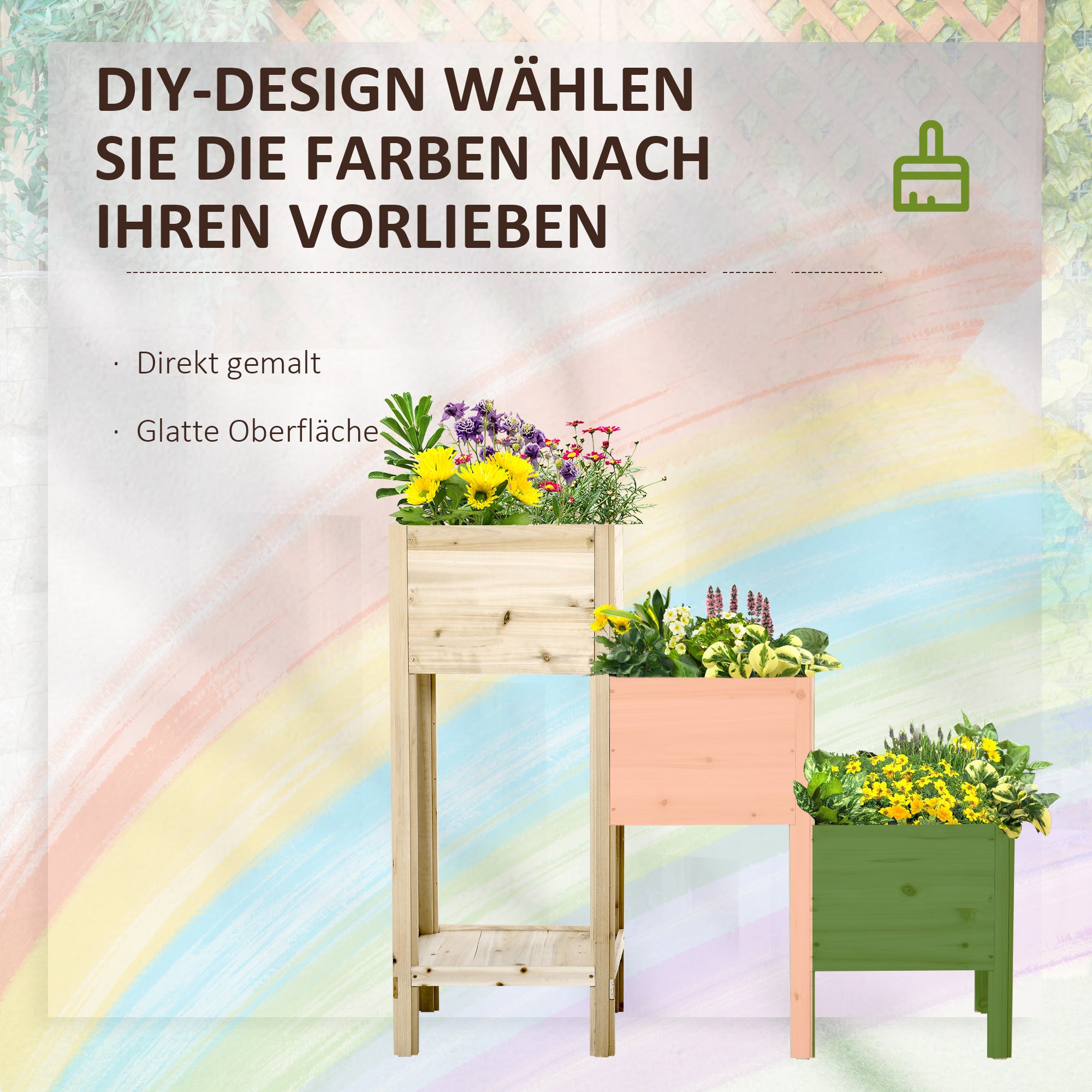 Raised Garden Bed 3 Tiers Plant Stand Planter Box made of Wood for Garden Balcony Natural 125 x 45 x 108 cm