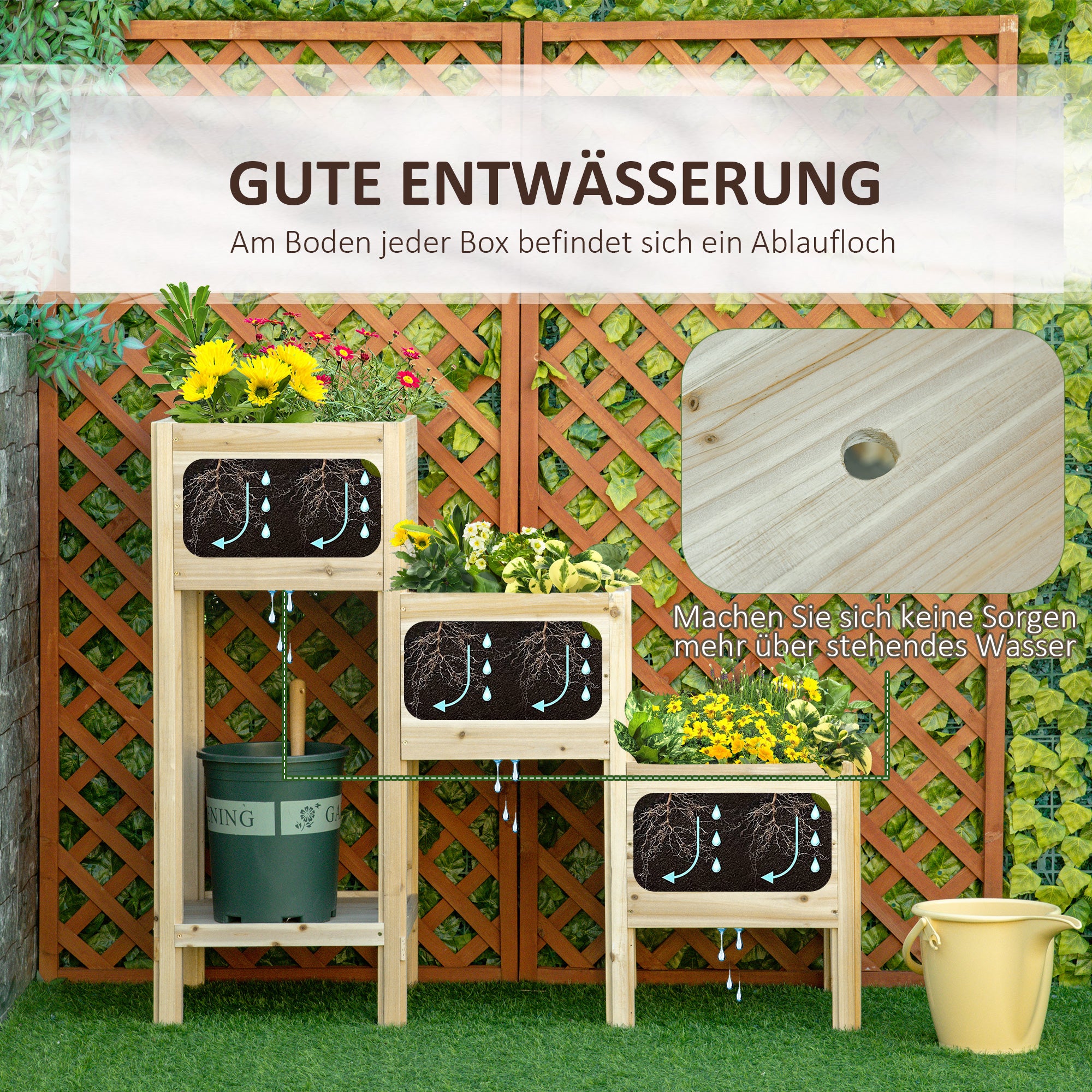 Raised Garden Bed 3 Tiers Plant Stand Planter Box made of Wood for Garden Balcony Natural 125 x 45 x 108 cm