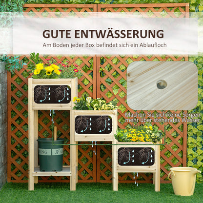 Raised Garden Bed 3 Tiers Plant Stand Planter Box made of Wood for Garden Balcony Natural 125 x 45 x 108 cm