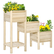 Raised Garden Bed 3 Tiers Plant Stand Planter Box made of Wood for Garden Balcony Natural 125 x 45 x 108 cm