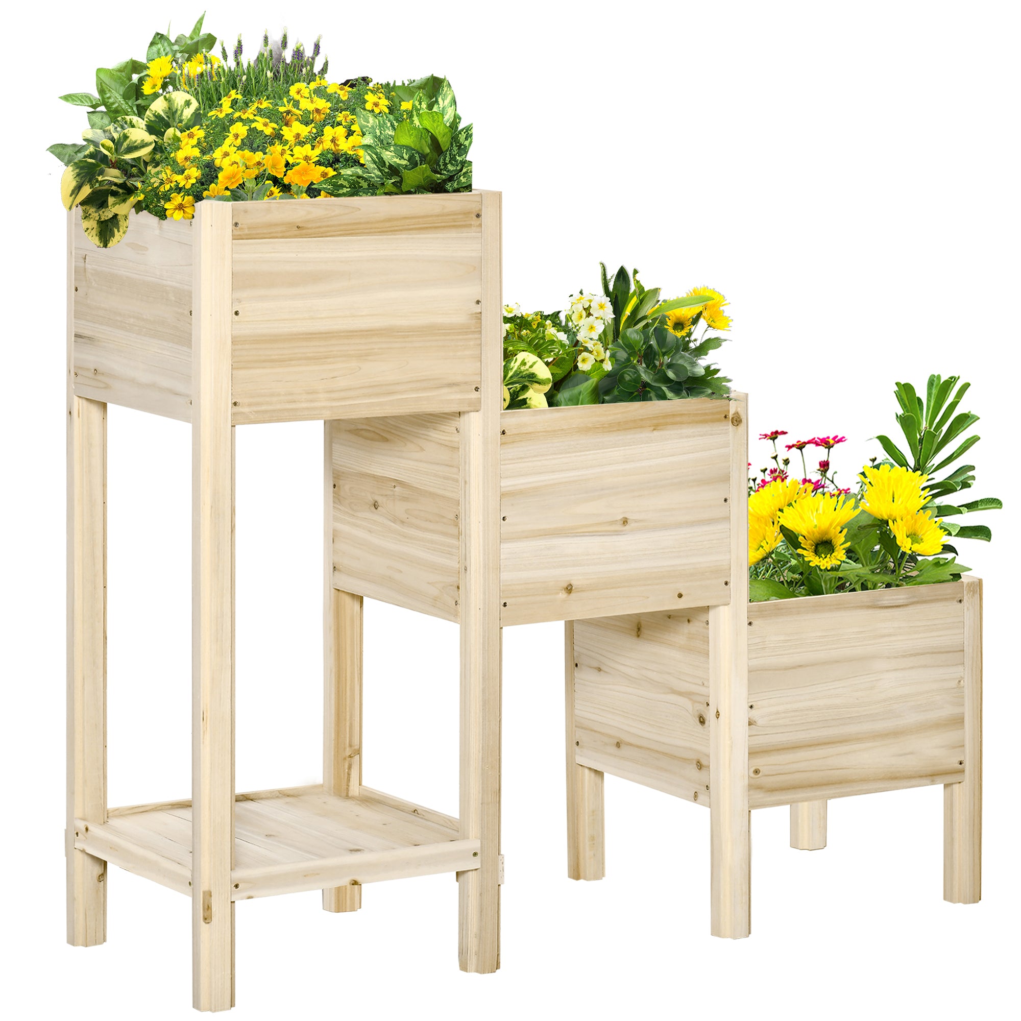 Raised Garden Bed 3 Tiers Plant Stand Planter Box made of Wood for Garden Balcony Natural 125 x 45 x 108 cm