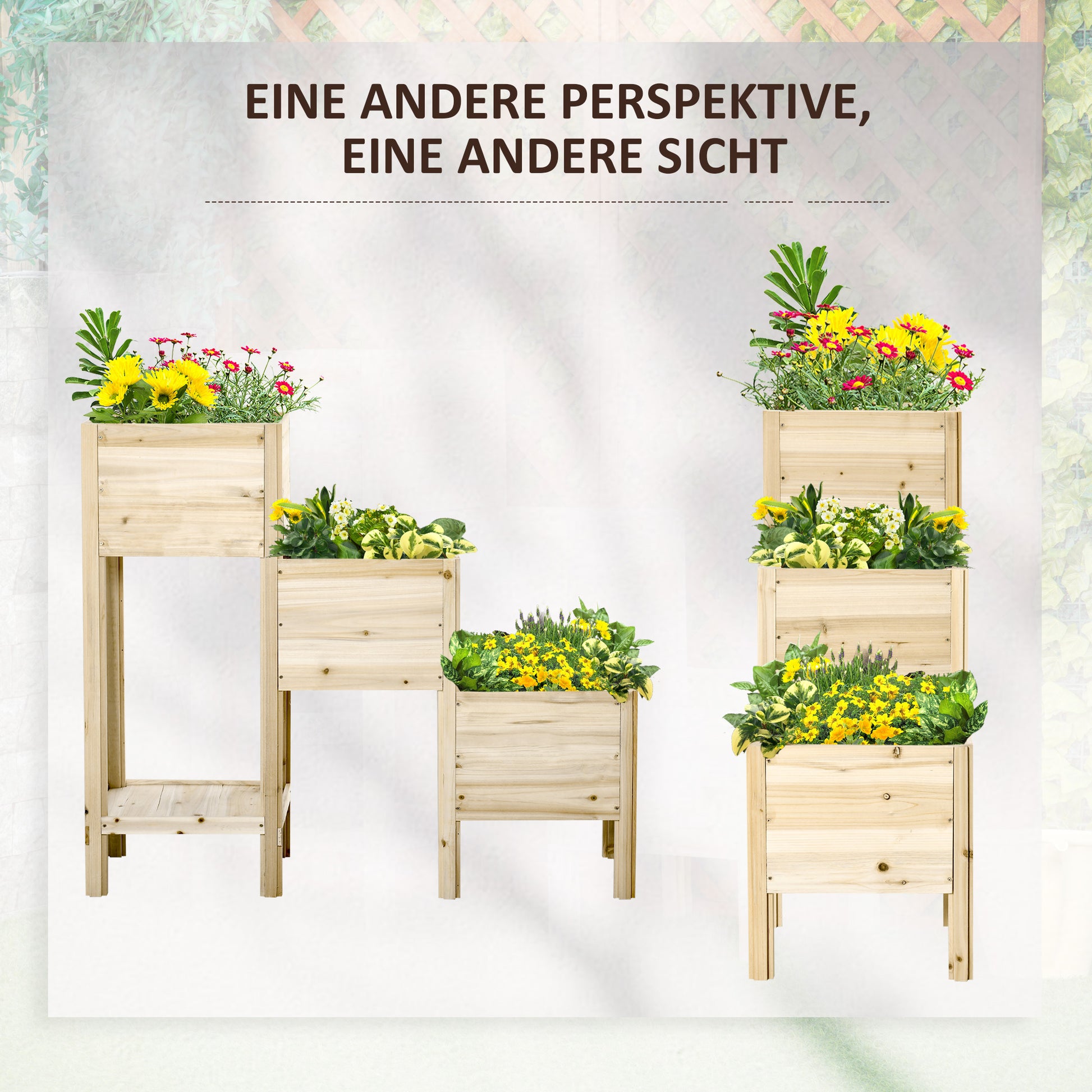 Raised Garden Bed 3 Tiers Plant Stand Planter Box made of Wood for Garden Balcony Natural 125 x 45 x 108 cm