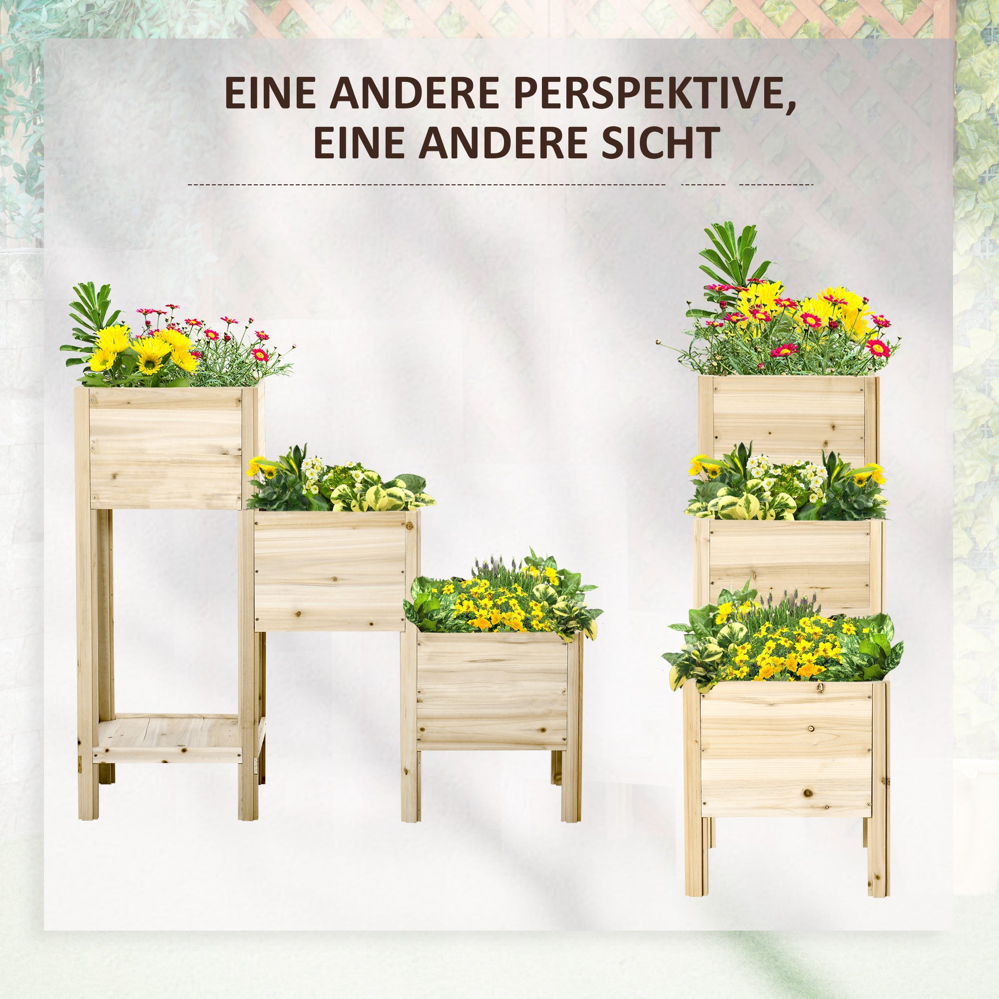 Raised Garden Bed 3 Tiers Plant Stand Planter Box made of Wood for Garden Balcony Natural 125 x 45 x 108 cm
