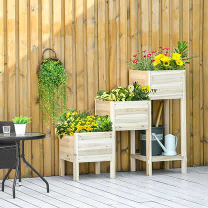 Raised Garden Bed 3 Tiers Plant Stand Planter Box made of Wood for Garden Balcony Natural 125 x 45 x 108 cm
