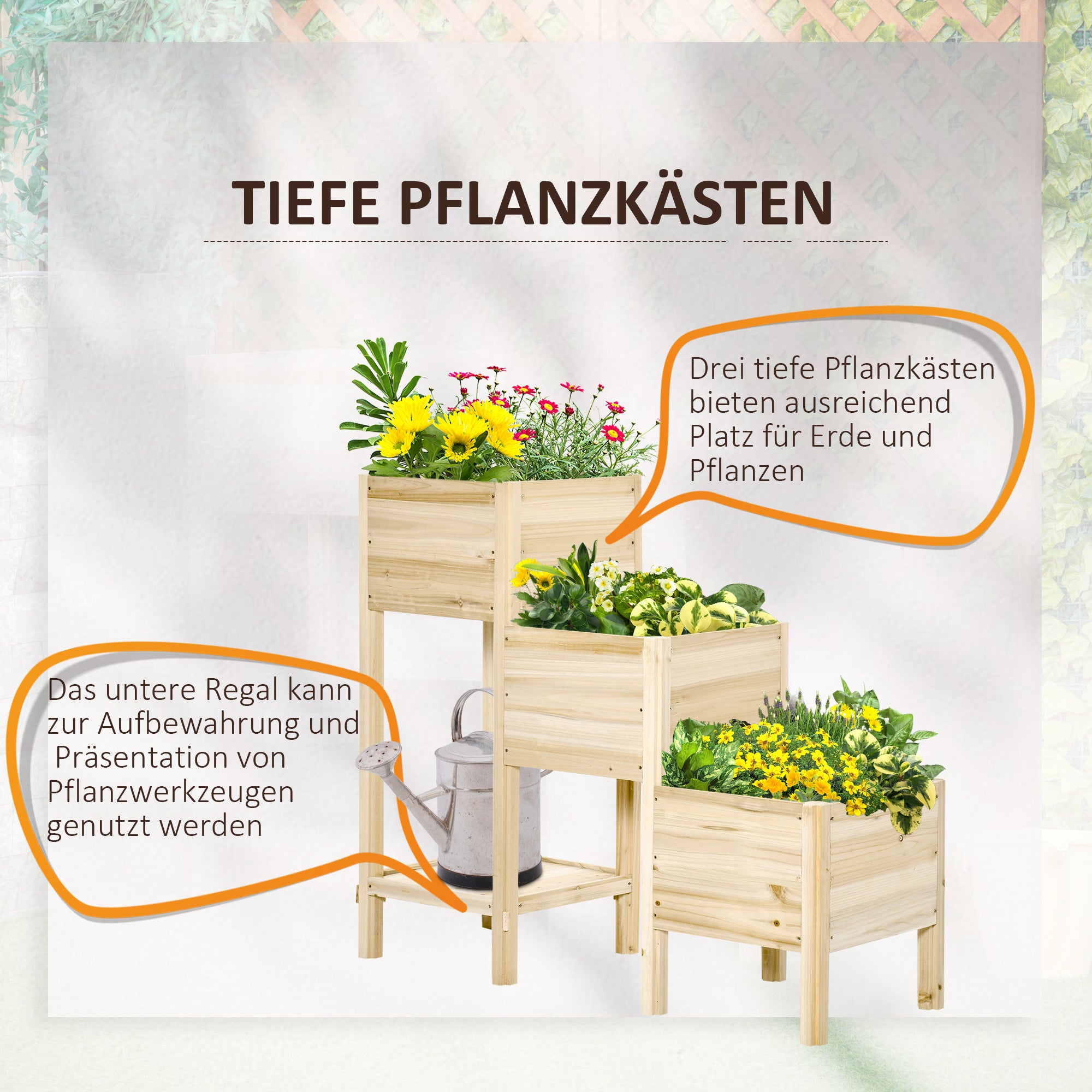 Raised Garden Bed 3 Tiers Plant Stand Planter Box made of Wood for Garden Balcony Natural 125 x 45 x 108 cm
