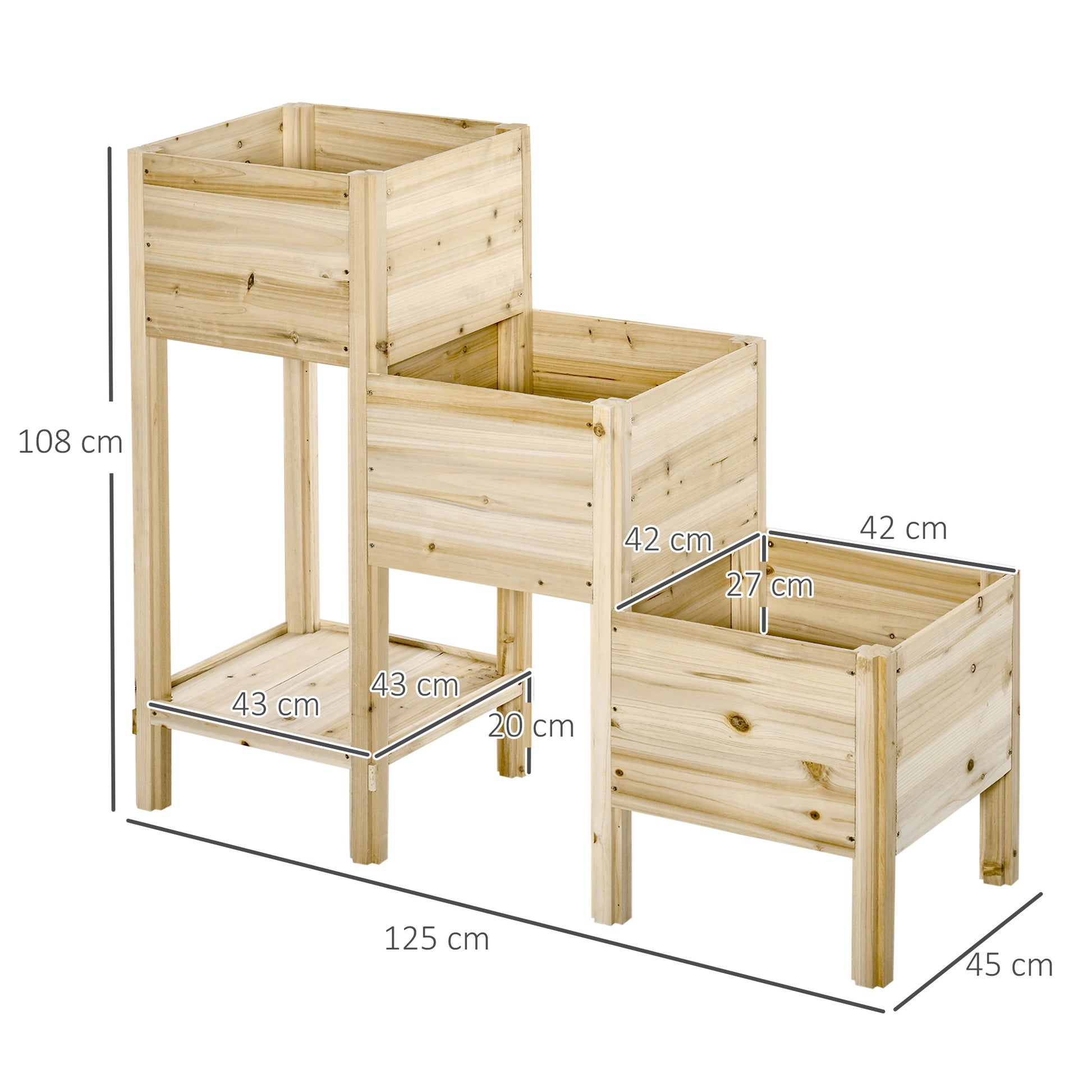 Raised Garden Bed 3 Tiers Plant Stand Planter Box made of Wood for Garden Balcony Natural 125 x 45 x 108 cm