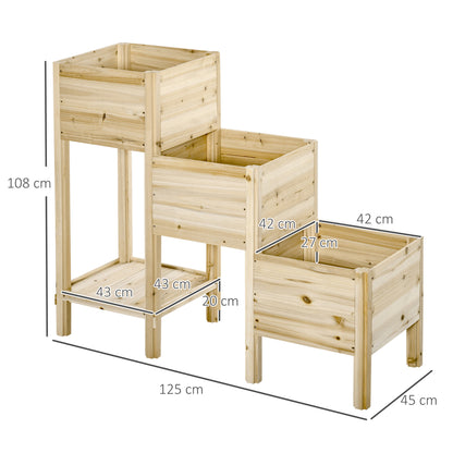 Raised Garden Bed 3 Tiers Plant Stand Planter Box made of Wood for Garden Balcony Natural 125 x 45 x 108 cm