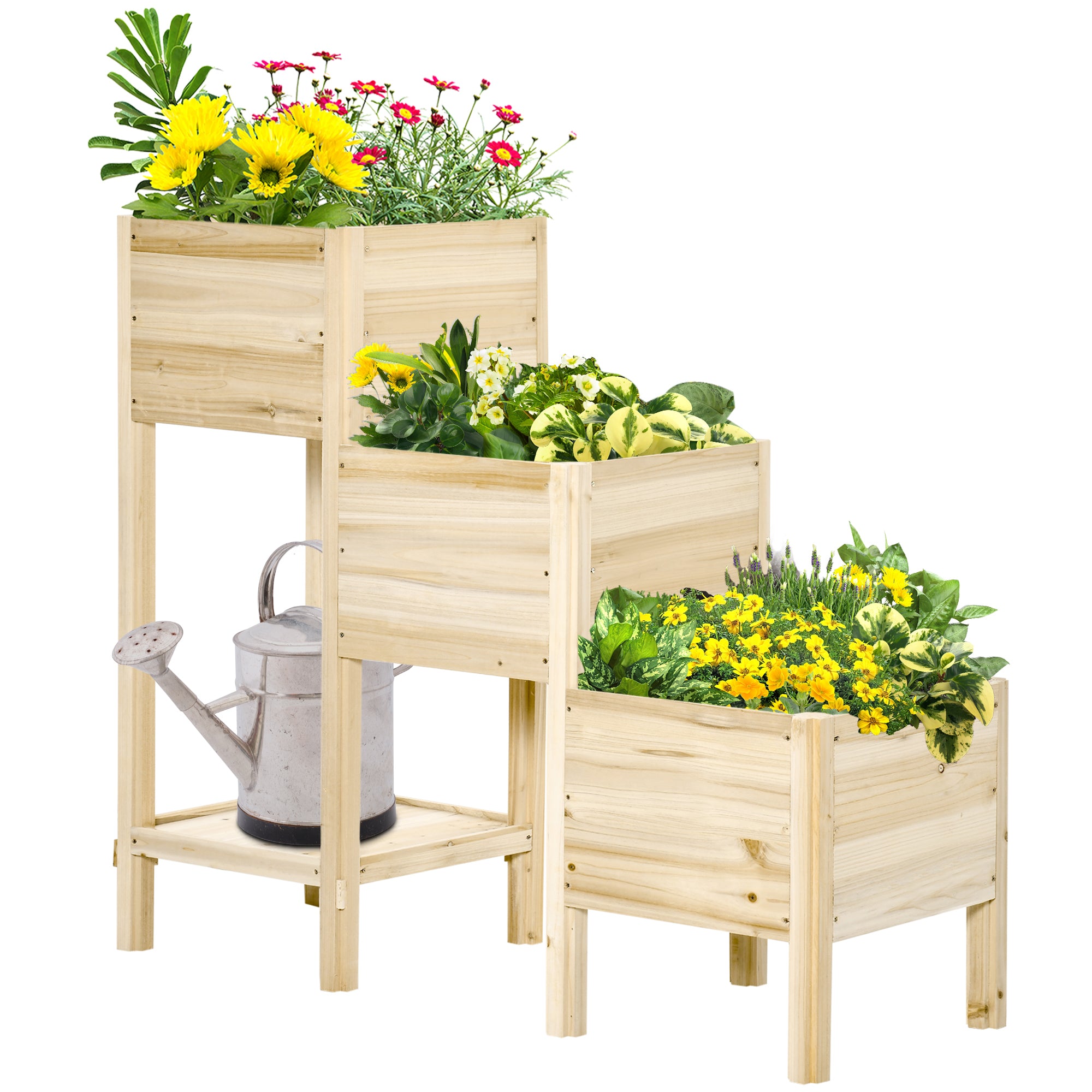 Raised Garden Bed 3 Tiers Plant Stand Planter Box made of Wood for Garden Balcony Natural 125 x 45 x 108 cm