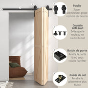 152.5CM Sliding Barn Door Hardware Folding Closet Door Track Kit Steel Foldable Barn Door System for 2 Doors with J-Shaped Hanger - Black
