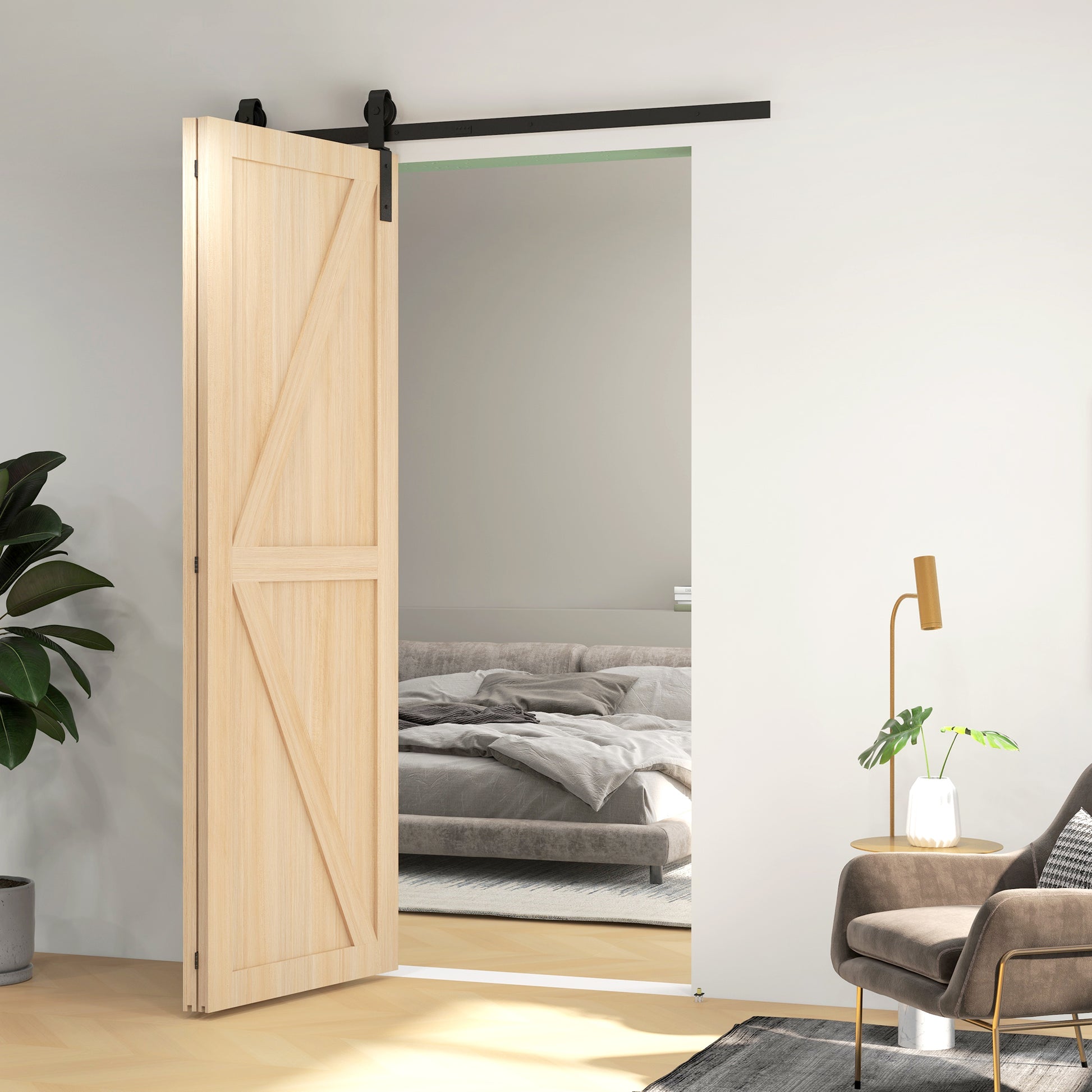 152.5CM Sliding Barn Door Hardware Folding Closet Door Track Kit Steel Foldable Barn Door System for 2 Doors with J-Shaped Hanger - Black