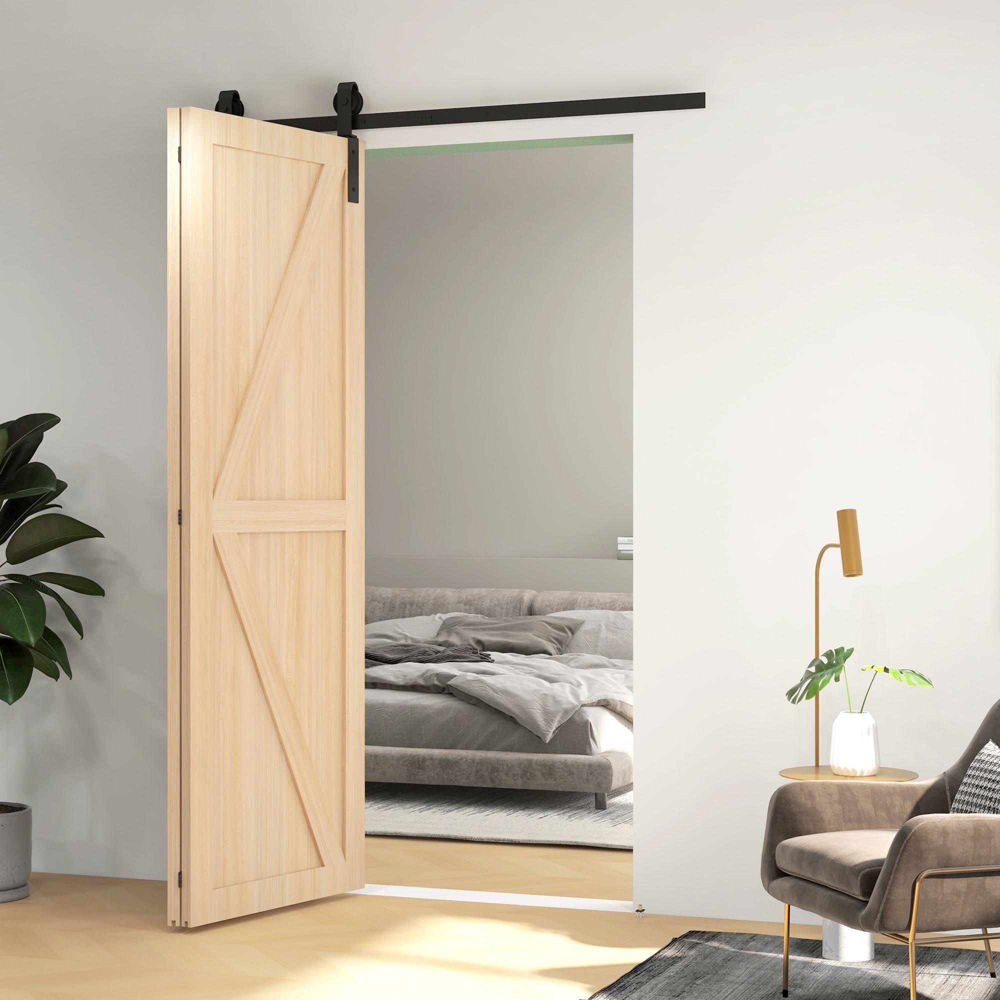 152.5CM Sliding Barn Door Hardware Folding Closet Door Track Kit Steel Foldable Barn Door System for 2 Doors with J-Shaped Hanger - Black
