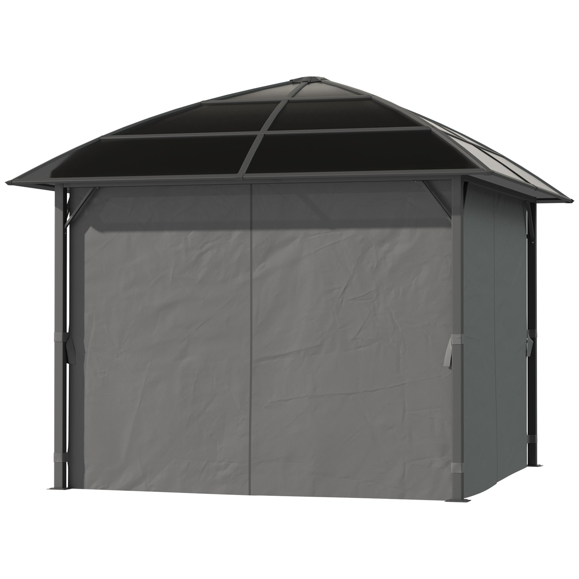 Garden Gazebo Garden Pavilion 3 x 3 m Aluminum Structure Polycarbonate Roof Waterproof UV 60+ with Dark Grey Side Walls
