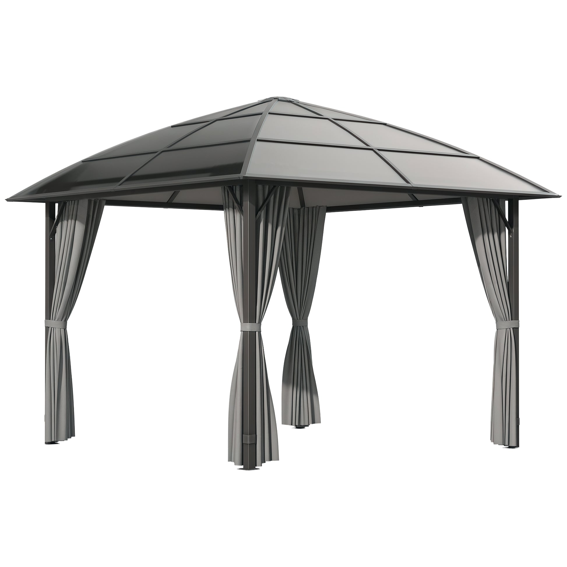 Garden Gazebo Garden Pavilion 3 x 3 m Aluminum Structure Polycarbonate Roof Waterproof UV 60+ with Dark Grey Side Walls