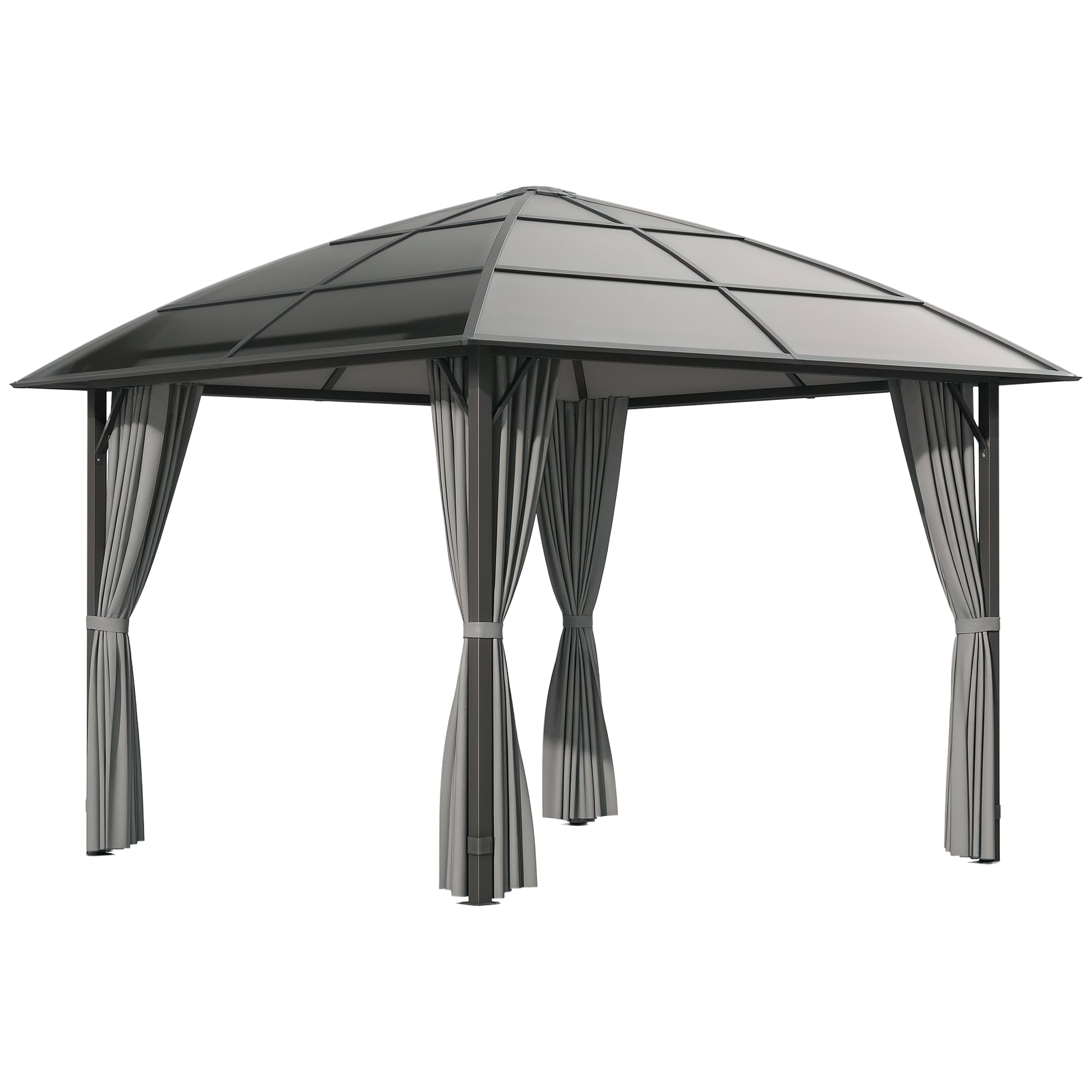 Garden Gazebo Garden Pavilion 3 x 3 m Aluminum Structure Polycarbonate Roof Waterproof UV 60+ with Dark Grey Side Walls