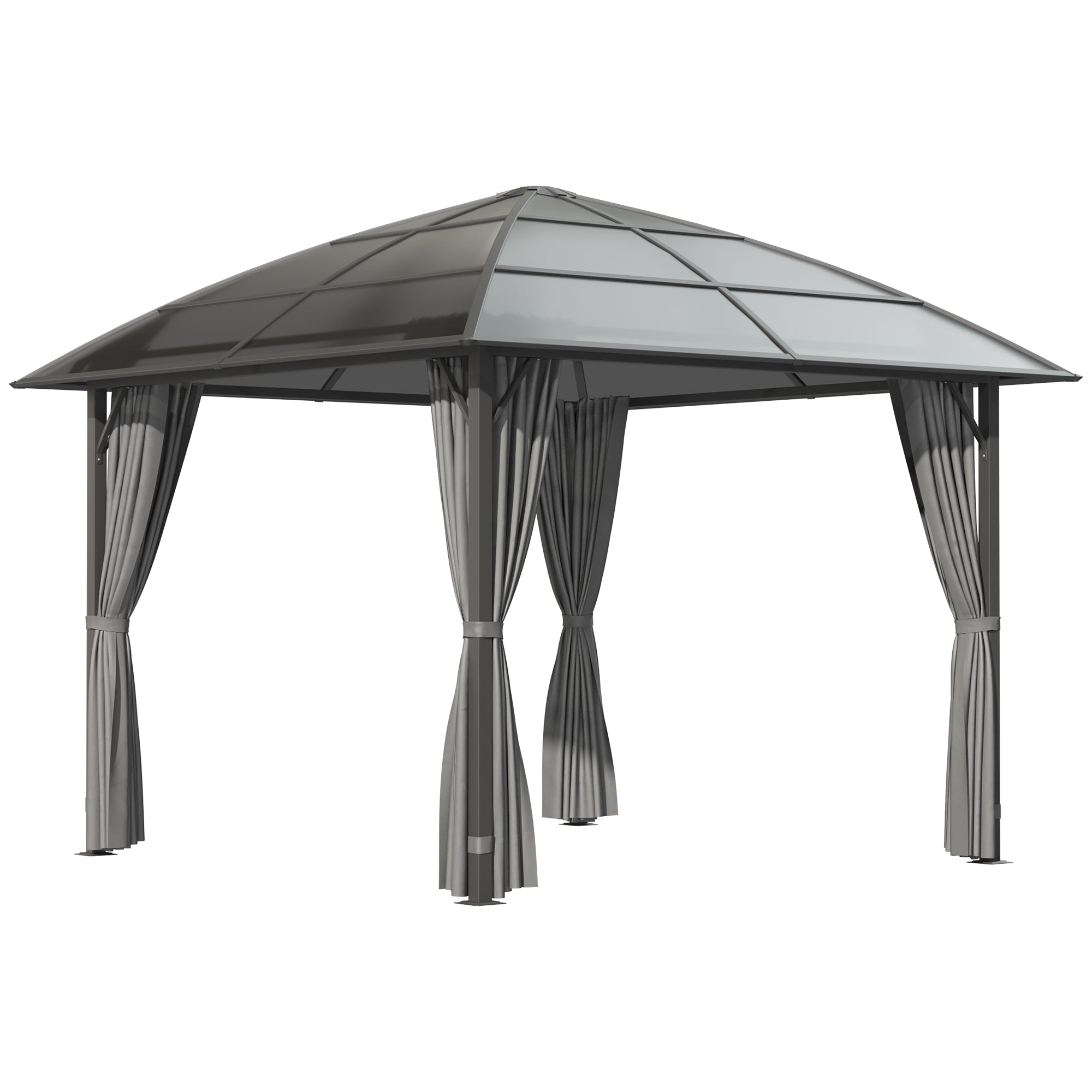Garden Gazebo Garden Pavilion 3 x 3 m Aluminum Structure Polycarbonate Roof Waterproof UV 60+ with Dark Grey Side Walls