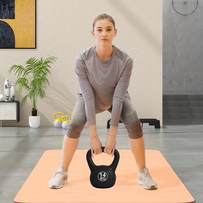14 kg Kettlebell Fitness Russian Weight Filled with Sand Wide Anti-Slip Handle for Home and Gym Exercise 26x18x32 cm Black