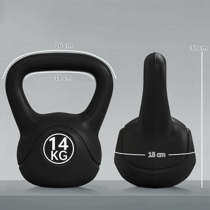 14 kg Kettlebell Fitness Russian Weight Filled with Sand Wide Anti-Slip Handle for Home and Gym Exercise 26x18x32 cm Black