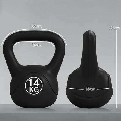 14 kg Kettlebell Fitness Russian Weight Filled with Sand Wide Anti-Slip Handle for Home and Gym Exercise 26x18x32 cm Black