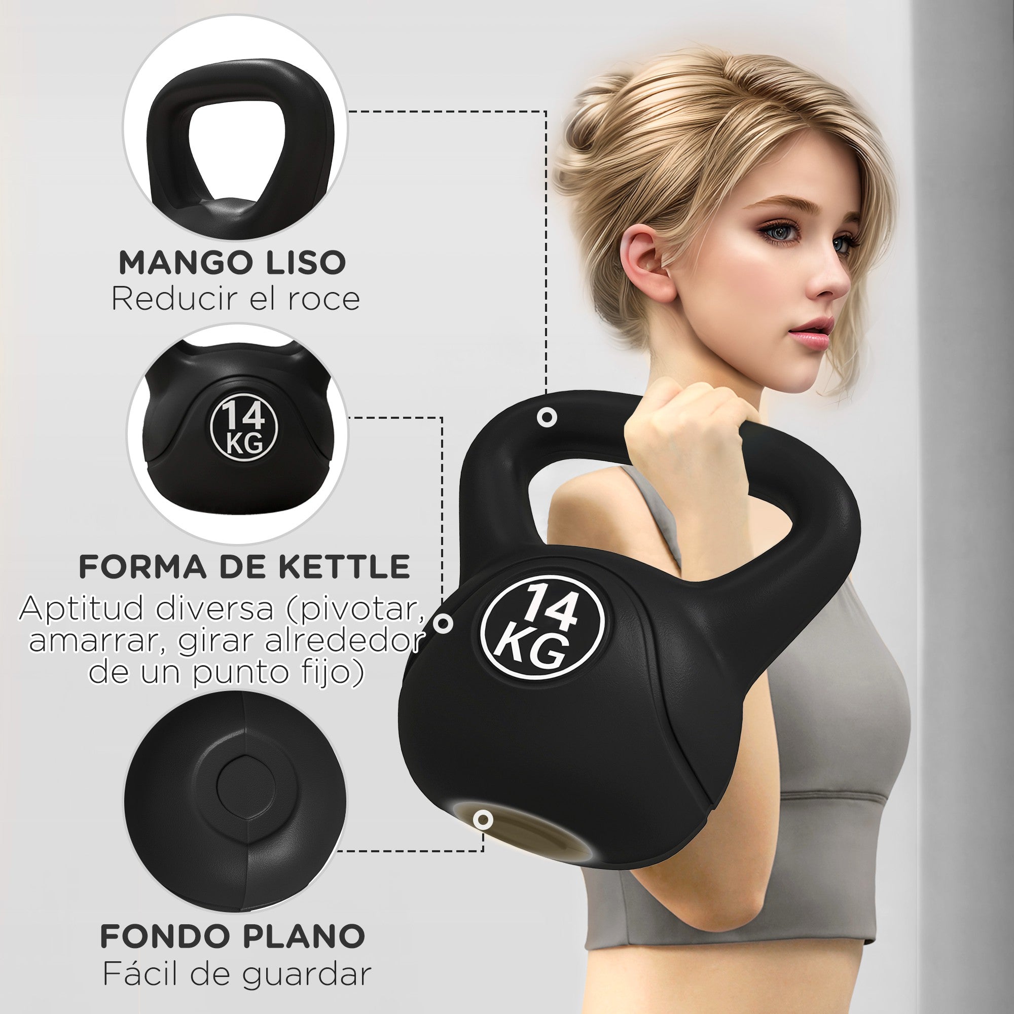 14 kg Kettlebell Fitness Russian Weight Filled with Sand Wide Anti-Slip Handle for Home and Gym Exercise 26x18x32 cm Black