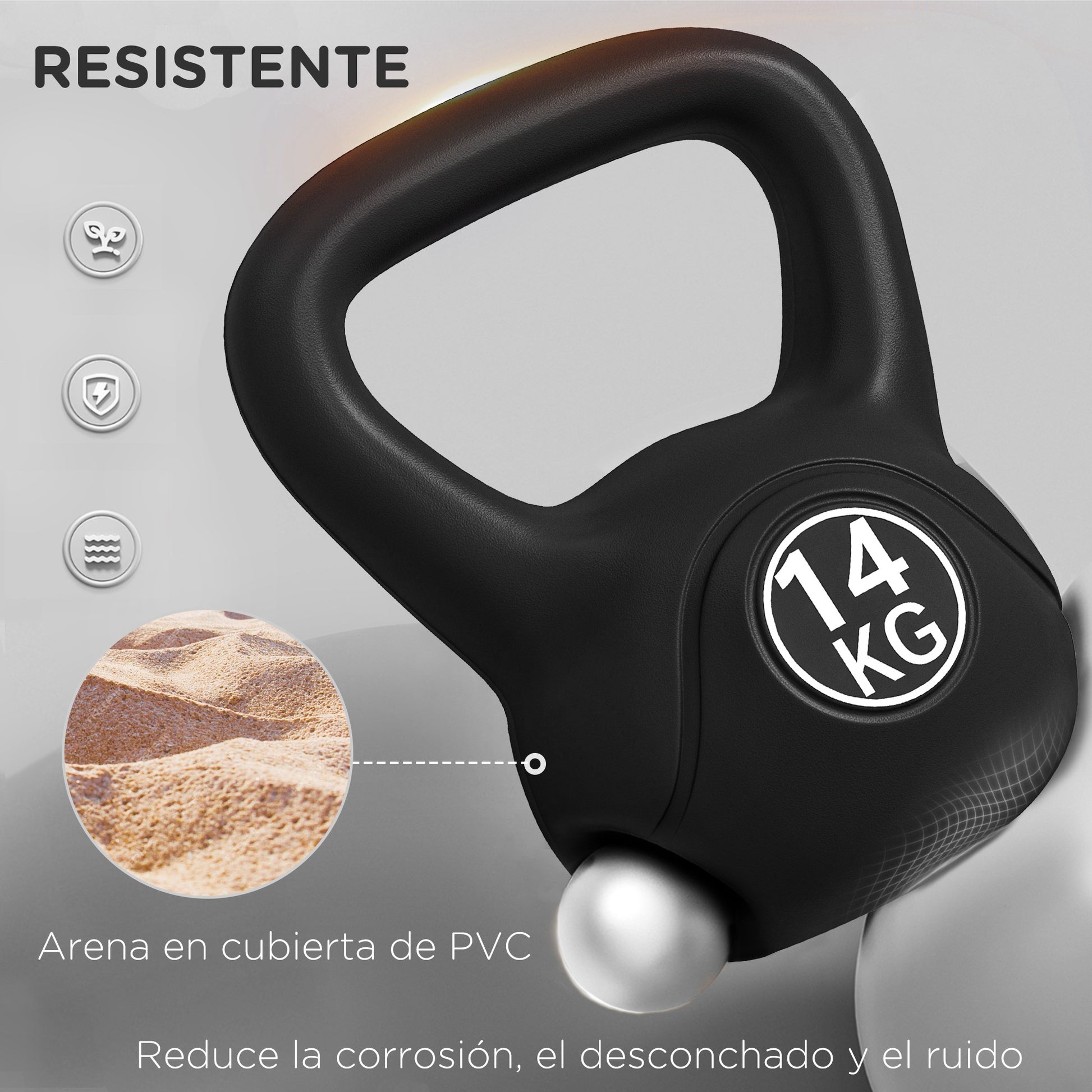 14 kg Kettlebell Fitness Russian Weight Filled with Sand Wide Anti-Slip Handle for Home and Gym Exercise 26x18x32 cm Black