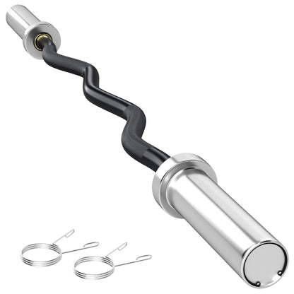 SPORTNOW 120 cm 8 kg Steel Weight Bar EZ Curl Bar Ø50 mm with 2 Clips Load 100 kg Olympic Bar for 5 cm Discs Gym Home Workout Black and Silver