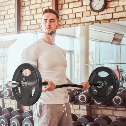 SPORTNOW 120 cm 8 kg Steel Weight Bar EZ Curl Bar Ø50 mm with 2 Clips Load 100 kg Olympic Bar for 5 cm Discs Gym Home Workout Black and Silver