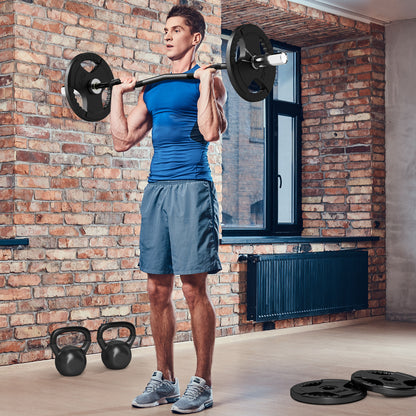 SPORTNOW 120 cm 8 kg Steel Weight Bar EZ Curl Bar Ø50 mm with 2 Clips Load 100 kg Olympic Bar for 5 cm Discs Gym Home Workout Black and Silver